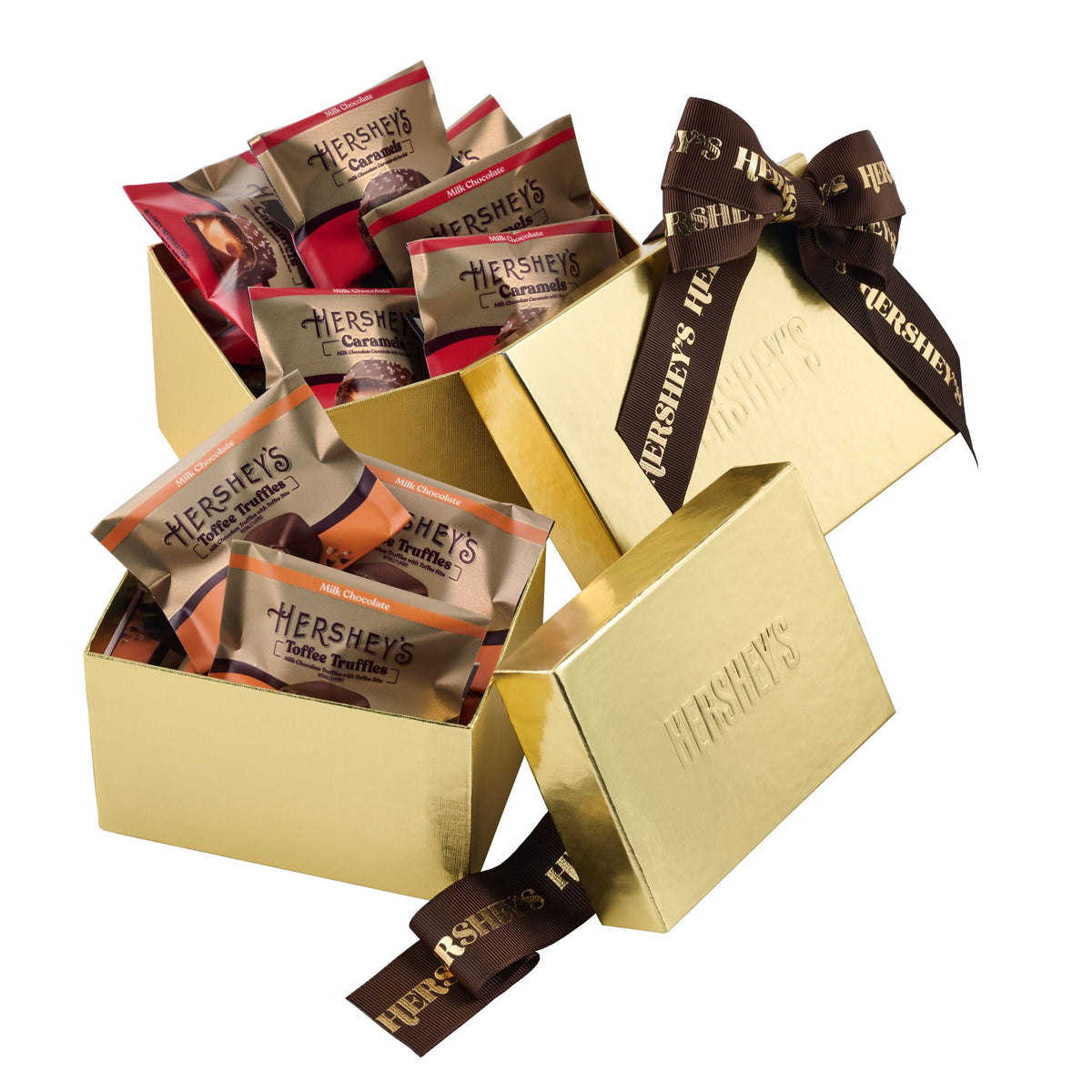 HERSHEY'S Caramels and Milk Chocolate Toffee Truffles Gold Gift Tower