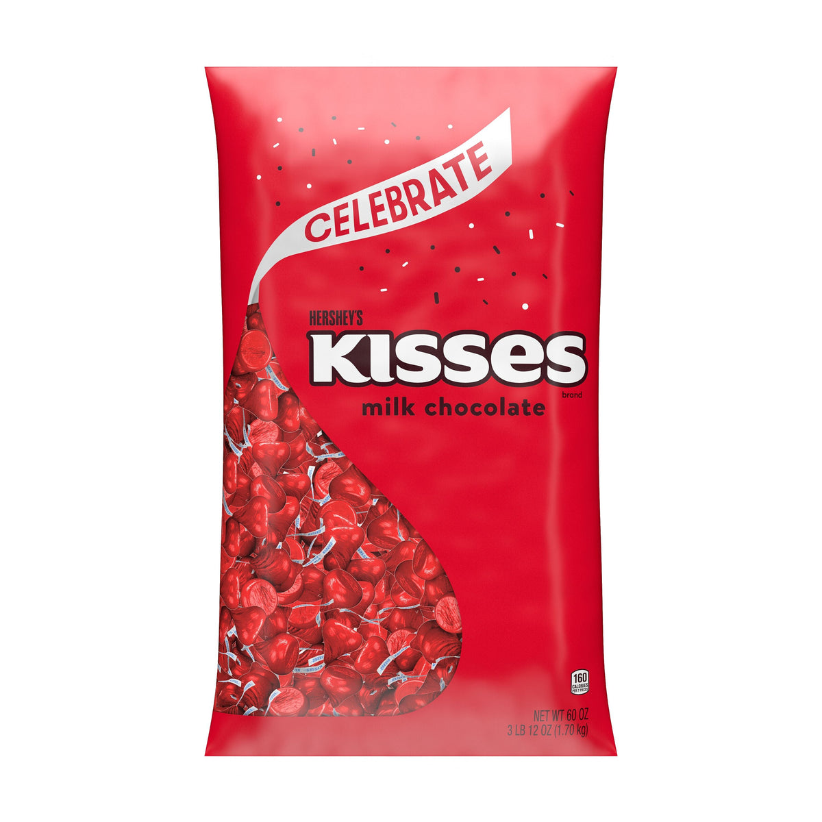 HERSHEY'S KISSES Red Foils Milk Chocolate Candy Bulk Bag, 60 oz