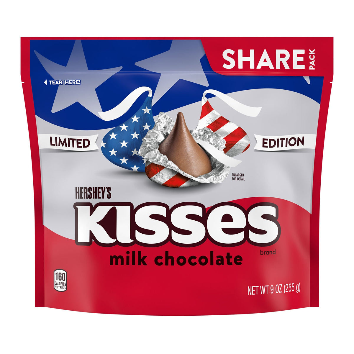 HERSHEY'S KISSES Red White and Blue Foils, Milk Chocolate Candy Share Pack, 9 oz