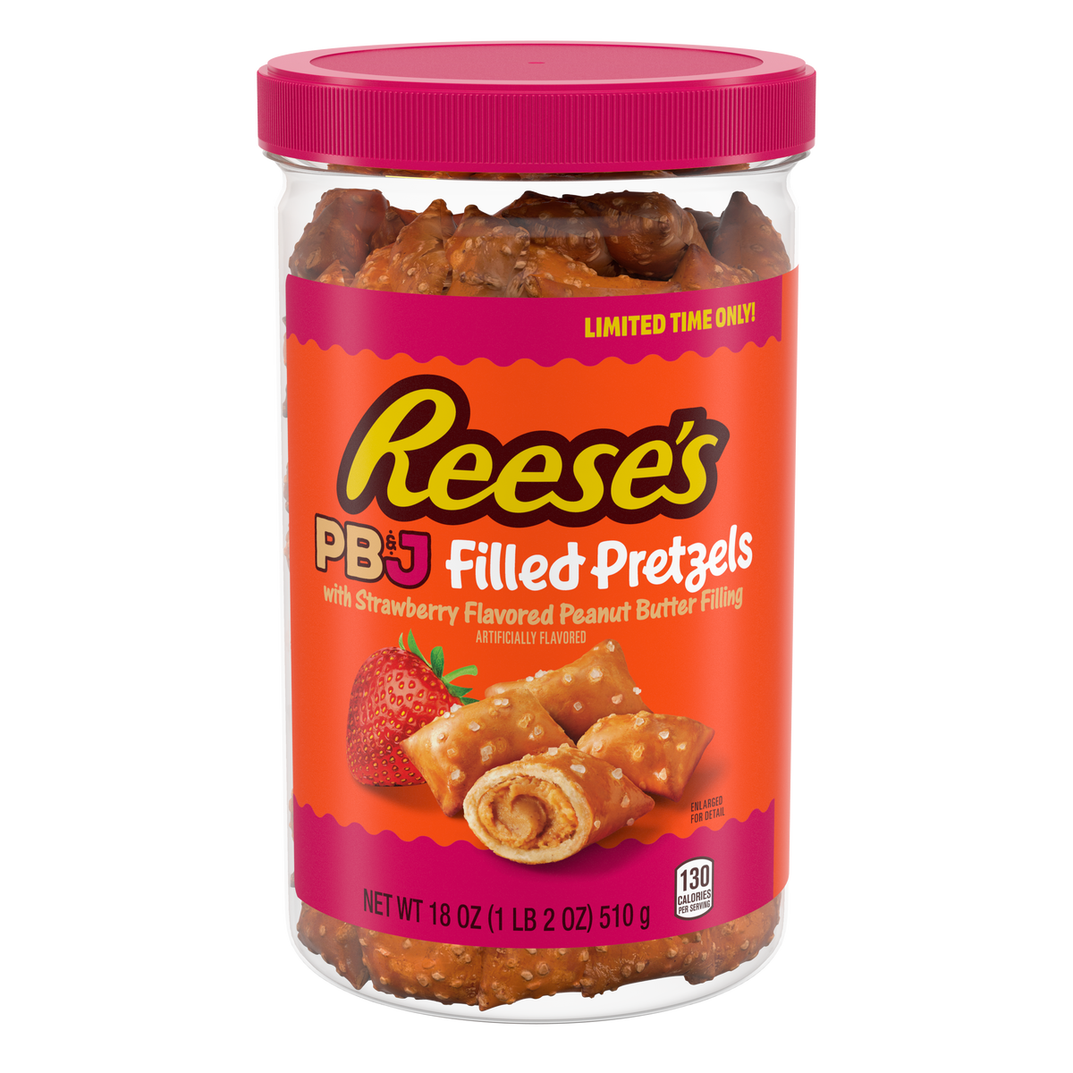 REESE'S PB&J Peanut Butter & Strawberry Filled Pretzels Jar, 18 oz