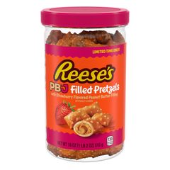 REESE'S PB&J Peanut Butter & Strawberry Filled Pretzels Jar, 18 oz