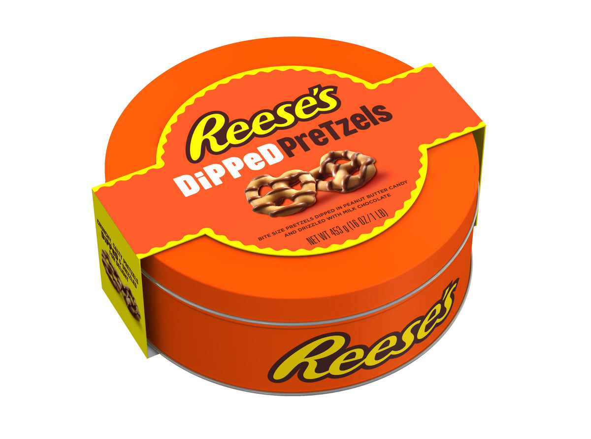 Reese's Milk Chocolate Peanut Butter Dipped Pretzels 16oz Candy Tin