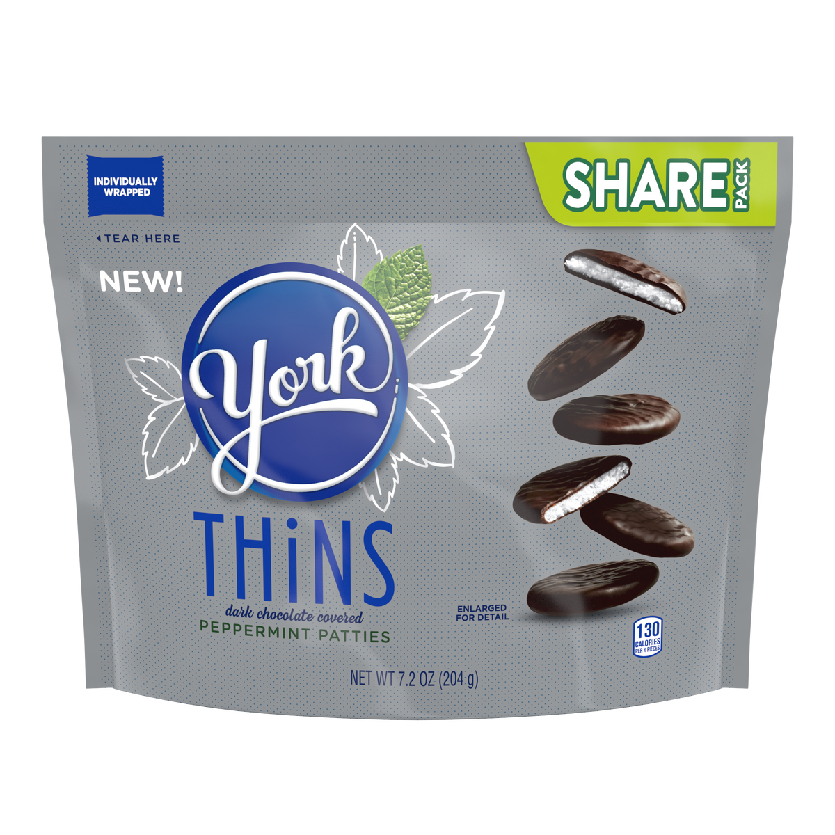 YORK THiNS Dark Chocolate Peppermint Patties Miniatures 7.2oz Candy Bag